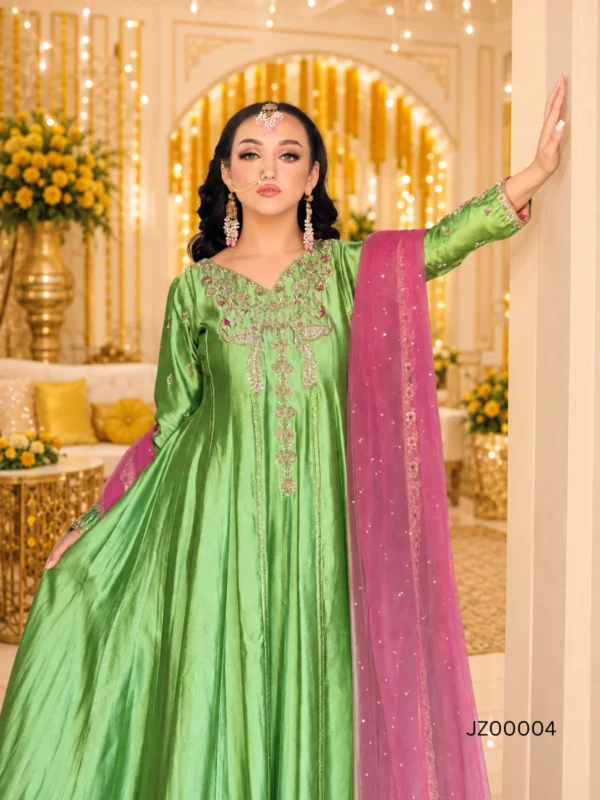 Parrot Green Pakistani Wedding & Party Wear Palazzo - alternate view