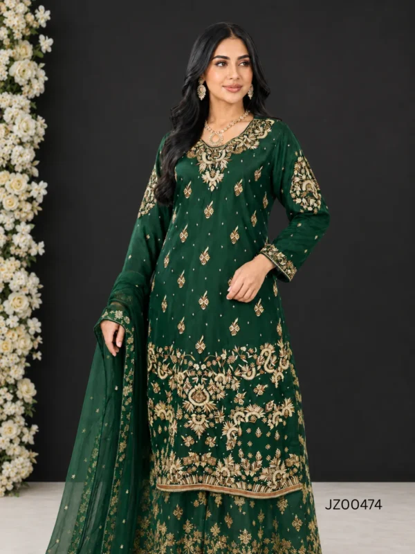 Bottle Green Shirt with Sharara - alternate view