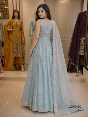 Baraat guest outfit - Ice Blue Embellished Maxi detail - Jabeenz