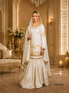 Nikkah guest dress - Banarsi Off-White Gharara Set - Jabeenz Manchester