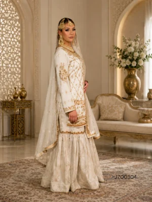 Mehndi guest outfit - Banarsi Off-White Gharara Set detail - Jabeenz