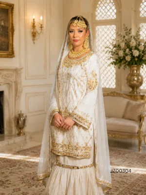 Pakistani wedding guest outfit - Banarsi Off-White Gharara Set detail - Jabeenz