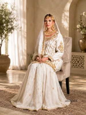 Baraat guest outfit - Banarsi Off-White Gharara Set detail - Jabeenz