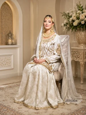 Asian wedding guest outfit - Banarsi Off-White Gharara Set detail - Jabeenz