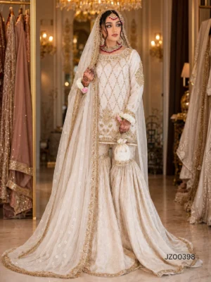 Off-White Gharara Set — close-up view | Jabeenz UK