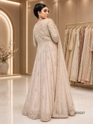 Ivory Front-Open Bridal Maxi — close-up view | Jabeenz UK