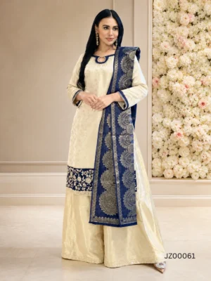 Golden and Blue Sharara Dress — back view | Jabeenz UK