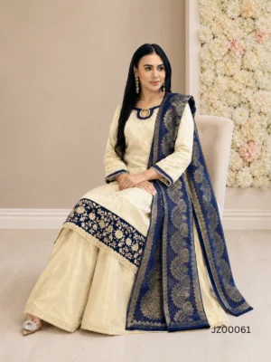 Golden and Blue Sharara Dress — detail view | Jabeenz UK