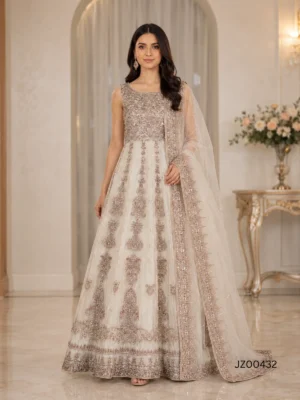 Baraat guest outfit - Ethereal Grey Maxi detail - Jabeenz