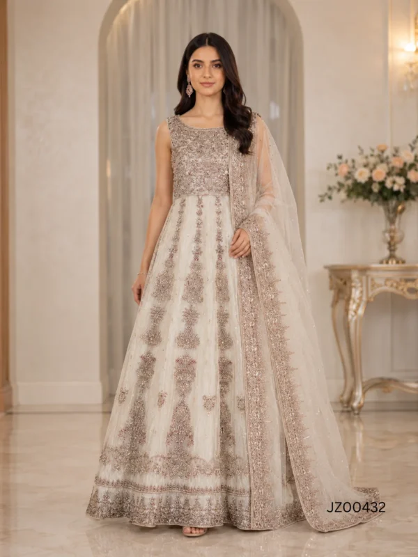 Baraat guest outfit - Ethereal Grey Maxi detail - Jabeenz