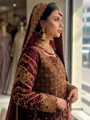 Angarkha Style Bridal Lehenga — close-up view | Jabeenz UK