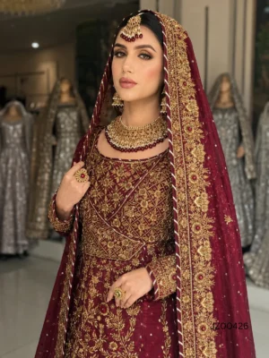 Angarkha Style Bridal Lehenga — detail view | Jabeenz UK