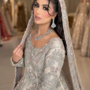 Fawn Embellished Bridal Maxi with Organza Dupatta