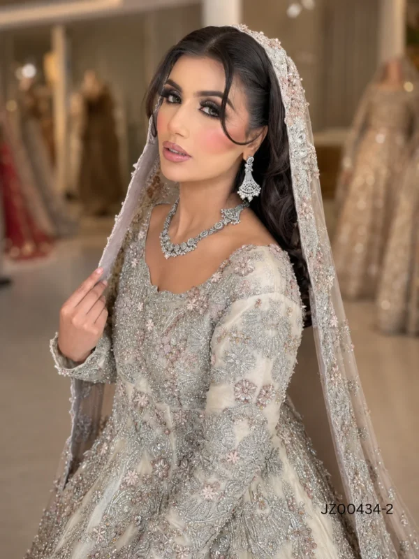 Fawn Embellished Bridal Maxi with Organza Dupatta