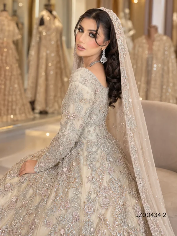 Fawn Embellished Bridal Maxi with Organza Dupatta - alternate view