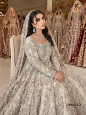 Fawn Embellished Bridal Maxi with Organza Dupatta — detail view | Jabeenz UK