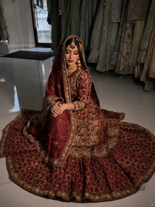 Deep Red Bridal Farshi Lehenga - alternate view