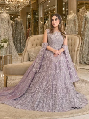 Silver Embellished Purple Maxi — close-up view | Jabeenz UK