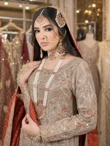 Golden & Peach Embellished Formal Nikkah Dress