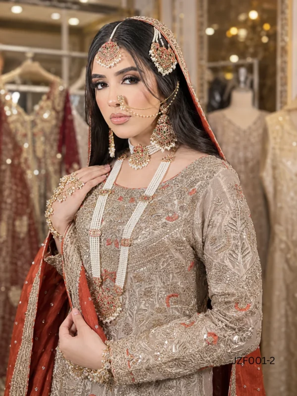 Golden & Peach Embellished Formal Nikkah Dress