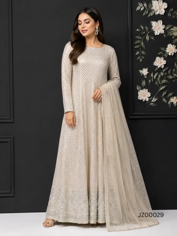 Peach Chiffon Pakistani Wedding & Party Wear Maxi - alternate view