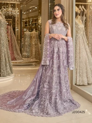 Silver Embellished Purple Maxi — back view | Jabeenz UK