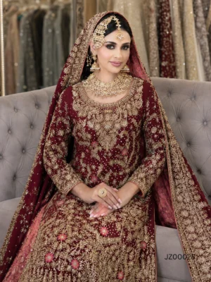 Mehr-e-Maroon Bridal Sharara — close-up view | Jabeenz UK
