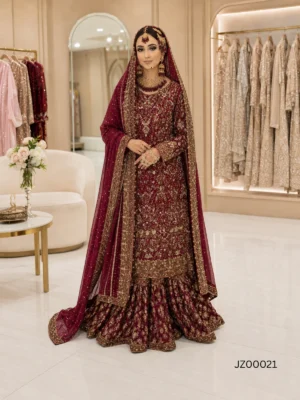 Merjanda Farshi Sharara Pakistani Bridal Wear — close-up view | Jabeenz UK
