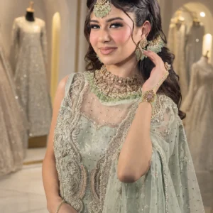 Sage Green Front Open Bridal Maxi