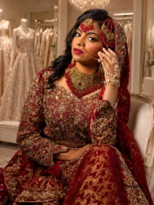 Heavily Embroidered Bridal Maxi with Banarsi Lehenga