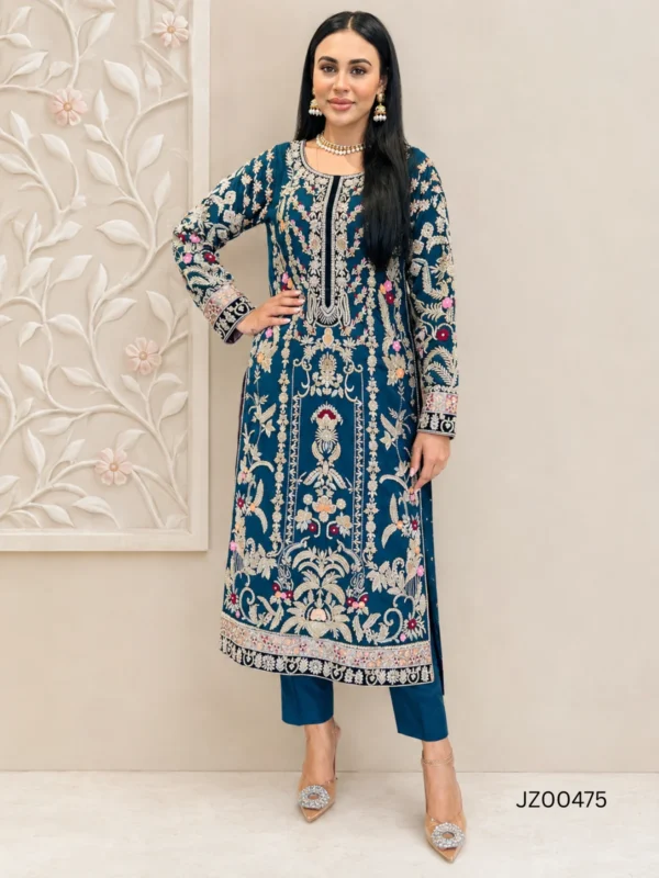 Sea Blue Pakistani Wedding & Party Wear Ensemble - alternate view