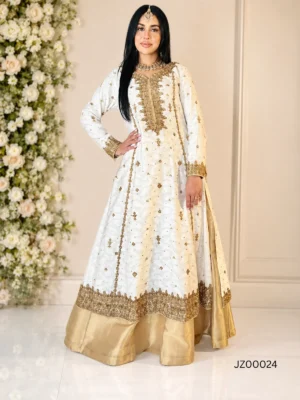 The White & Golden Khaddi Cotton Ensemble — back view | Jabeenz UK