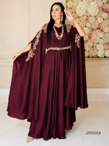Maroon Georgette Silk Pocho-Style Kaftan Dress