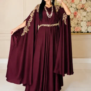 Maroon Georgette Silk Pocho-Style Kaftan Dress