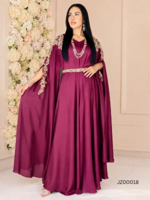 Maroon Georgette Silk Pocho-Style Kaftan Dress — styling view | Jabeenz UK