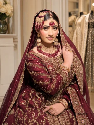 Maroon Front Open with Ivory Farshi — styling view | Jabeenz UK