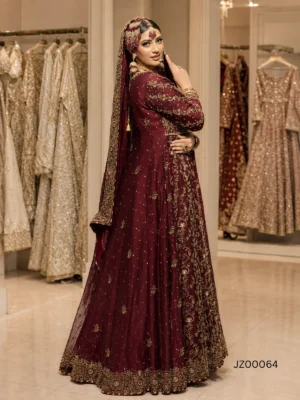 Maroon Front Open with Ivory Farshi — back view | Jabeenz UK