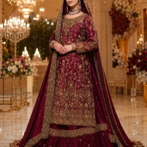 Maroon Farshi Lehenga with Tail
