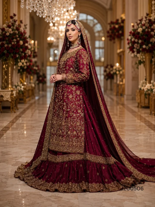 Maroon Farshi Lehenga with Tail - alternate view
