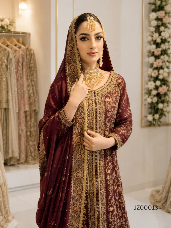 Maroon Front-Open Farshi Lehenga