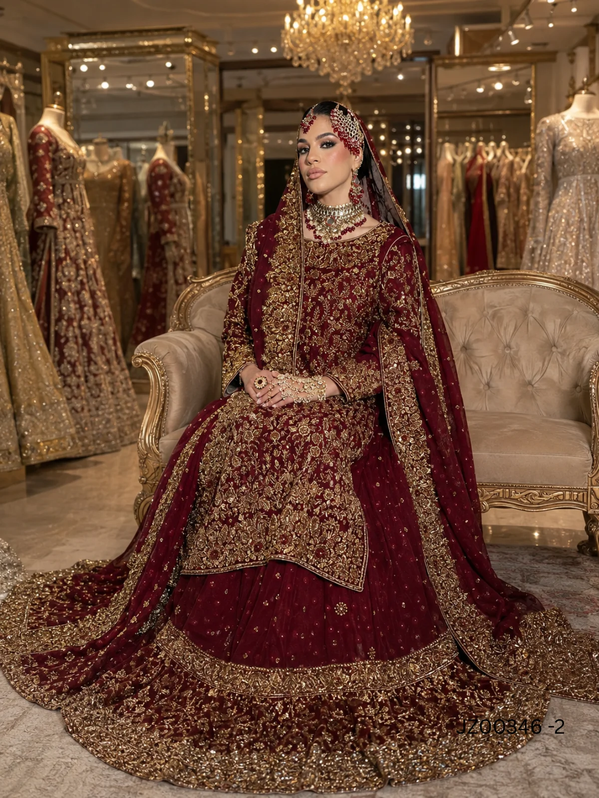 Maroon Bridal Farshi Lehenga: Pakistani Wedding Dresses