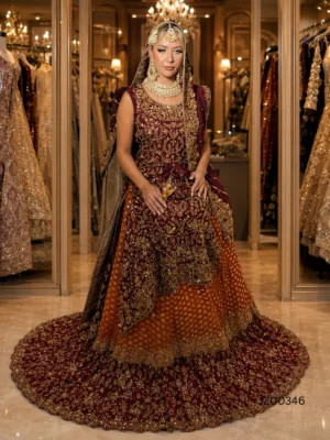 Red Bridal Embroidered Lehenga — detail view | Jabeenz UK