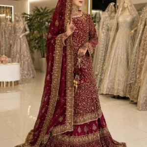 Maroon Embroidered Shirt with Lehenga