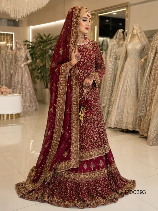 Maroon Embroidered Shirt with Lehenga