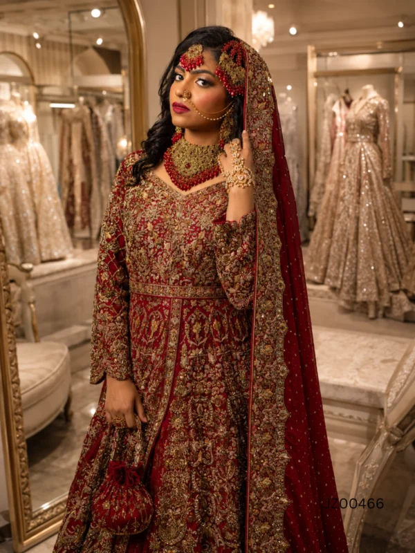 Heavily Embroidered Bridal Maxi with Banarsi Lehenga - alternate view