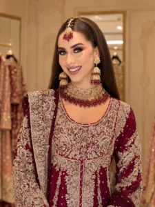 Maroon Peplum Style Bridal Farshi Lehenga