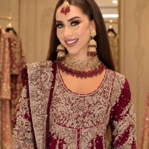 Maroon Peplum Style Bridal Farshi Lehenga