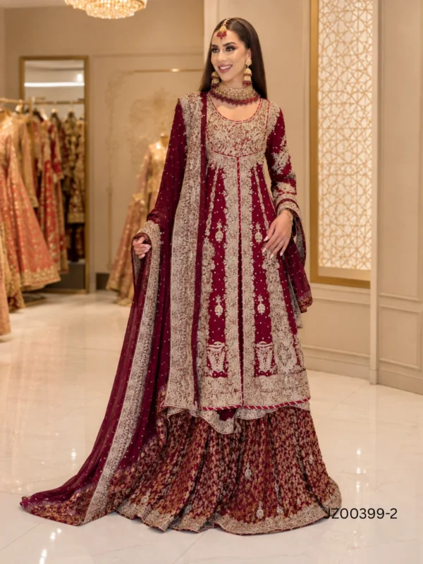 Maroon Peplum Style Bridal Farshi Lehenga - alternate view