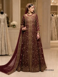 Maroon Front Open with Ivory Farshi