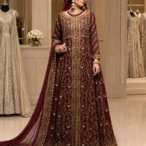 Maroon Front Open with Ivory Farshi